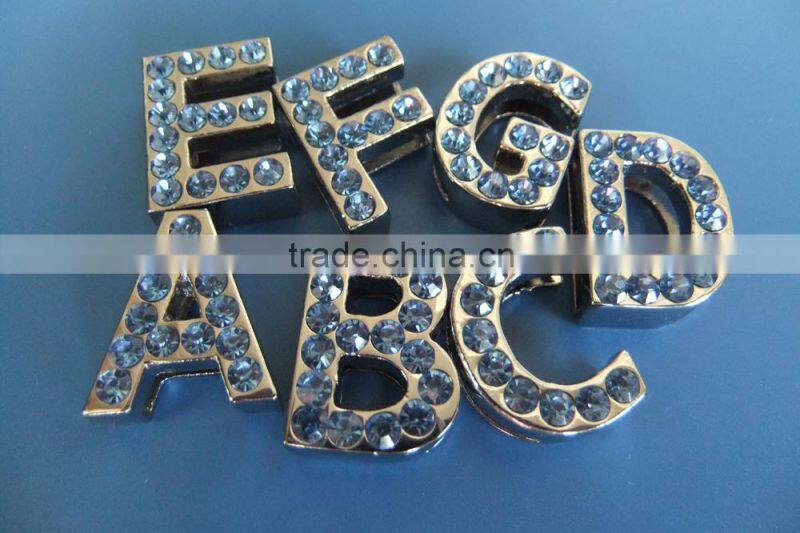 Zinc Alloy 18mm Slide Letters with Light Blue Rhinestones