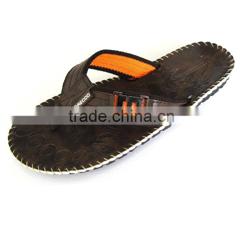 2015 stylish PU upper men logo sand flip flops