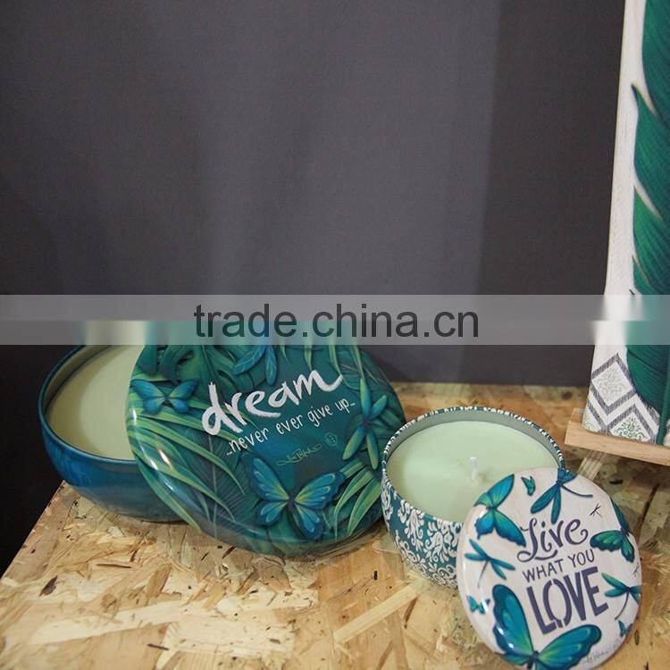 Round aromatherapy candles in tin wholesale/ tin candle/ glass candle with custom printing logo