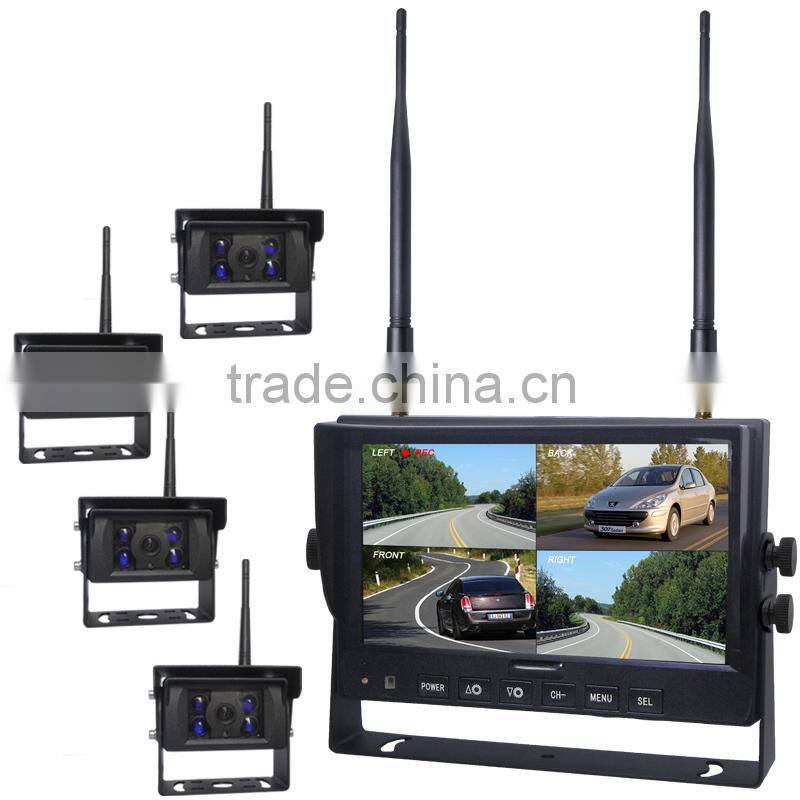 100% Factory CE RoHS 2.4Ghz Digital Wireless 4 Channel Quad and Split Screen 12-32V 700TVL Reverse Camera Kit with 9'' Monitor