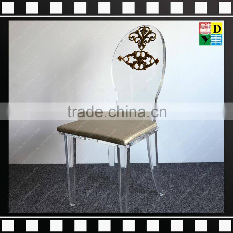 2016 Special designed Transparent clear acrylic Restaurant dining chair with wood seat