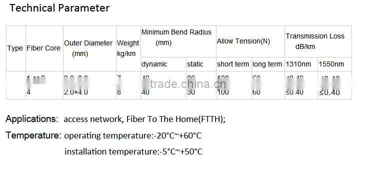 quality assurance single mode 1G.652D GJXV FTTH fiber optic cable