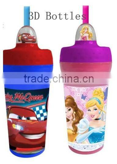 BPA free Custom Printing Plastic Cartoon bottle for Kid with Straw