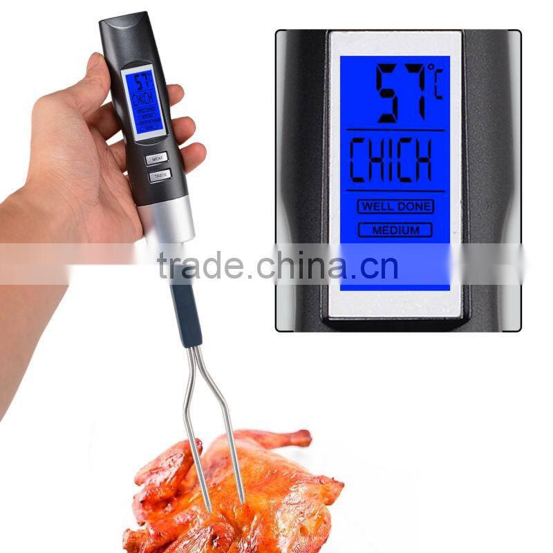 Digital Food Thermometer Probe Cooking Stainless Steel Fork BBQ Meat Turkey Beef