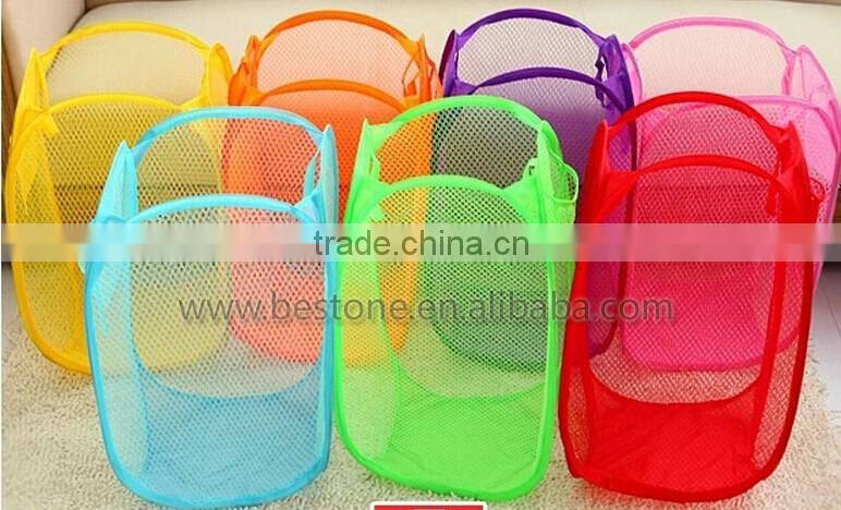 Mesh Folding Colorful Laundry Clothes Basket