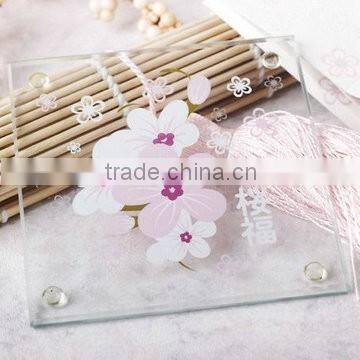 Square wedding favor photo frame heart design glass cup coaster