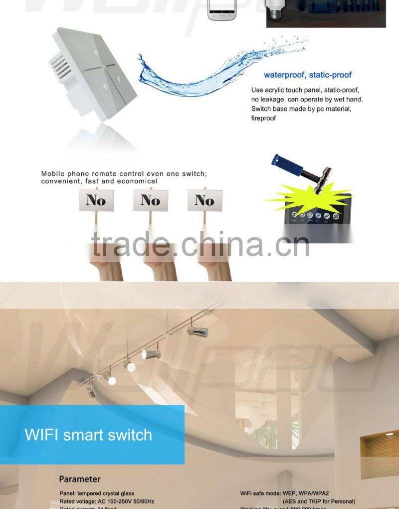 Hot Sales Wallpad White Glass LED 110~250V Wireless 3 Gang Wifi Electrical Power Remote Control Speed Rotary Fan Wall Switch