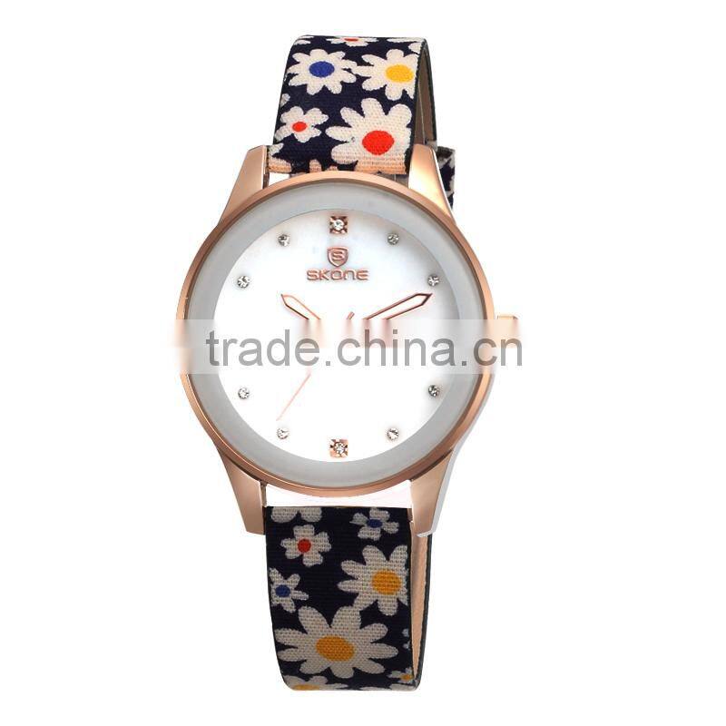 SKONE 9386 Elegance fashion beautiful wrist watches pu band strap with flower