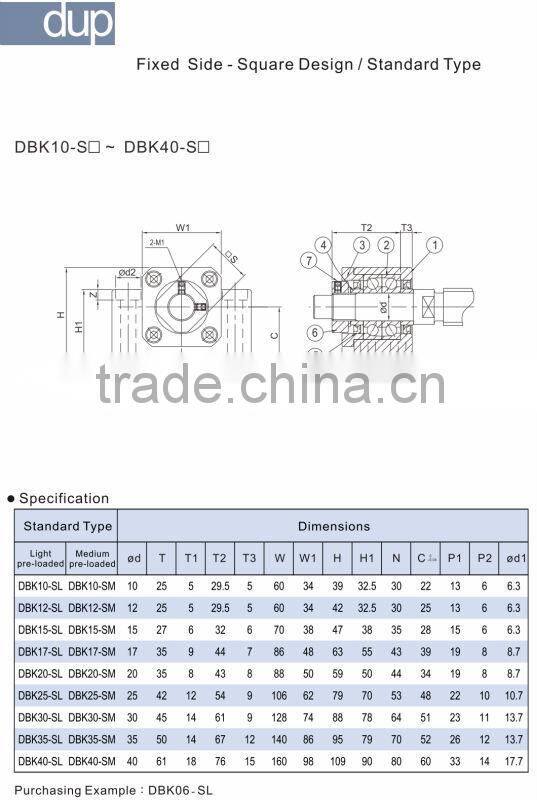 dup DBK Linear Motion System Fixed Side- Ball screw shaft Support Unit