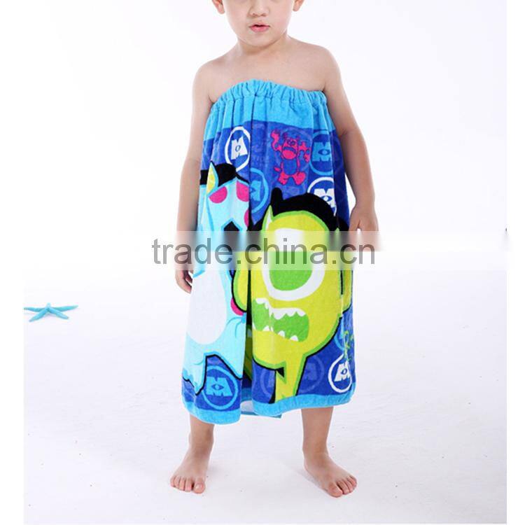 2015 Hot sell 100% cotton terry velour lovely cat printed bath towel skirt for girls