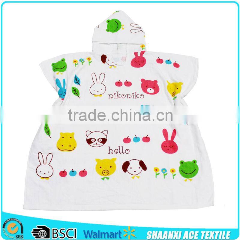 100% Cotton terry velour voyage image printing children hooded towelling poncho