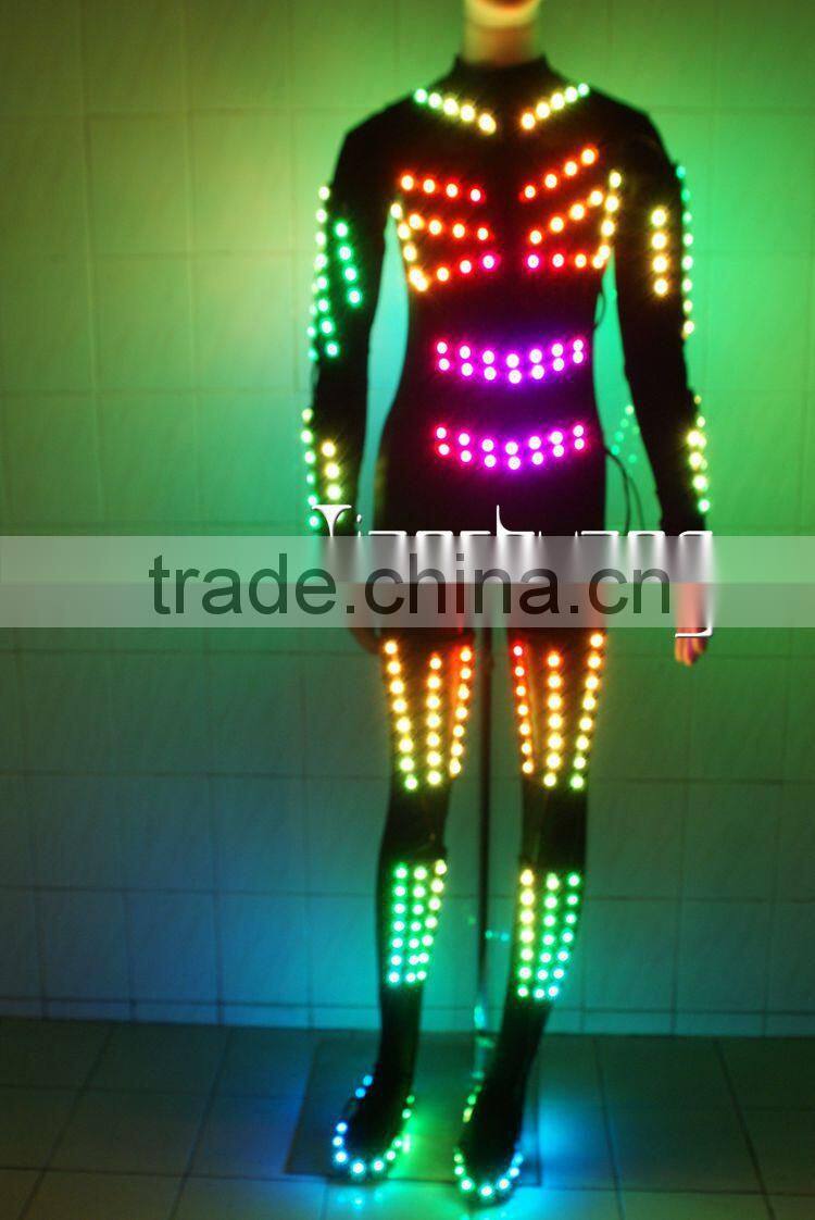 Full color led costume robot,custom led light zippered jumpsuit,recharagble lights led dance costumes