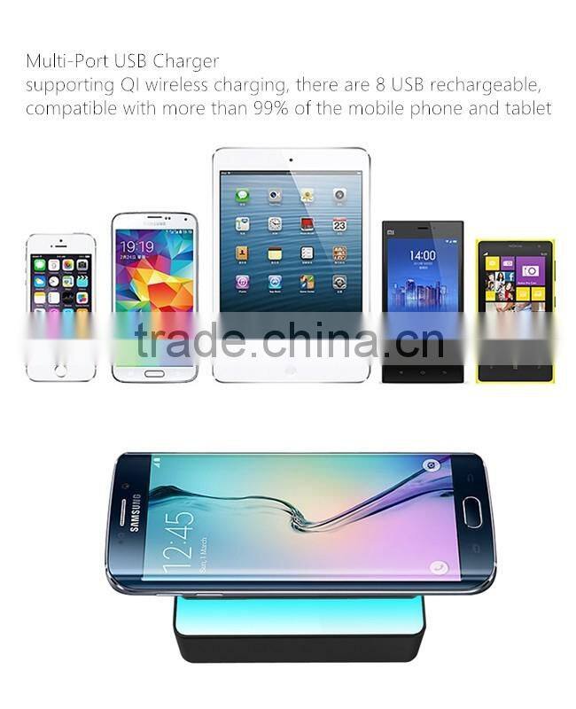 Newest and Popular Smart Wireless USB Hub Port 60W 8 USB Port Micro USB Wireless Charger for USB Device