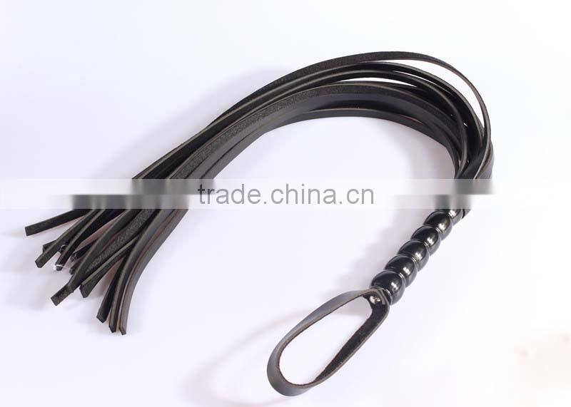 long leather whip balck