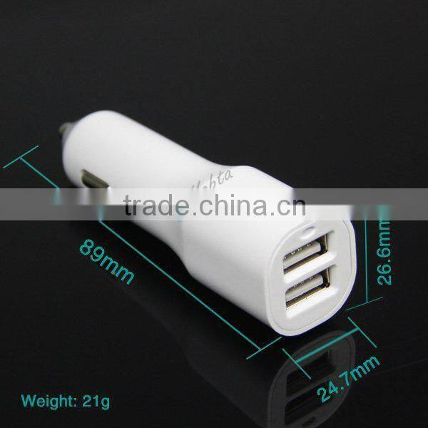 Mobile Phone Car Battery Charger White 5V Double USB Charger 2A