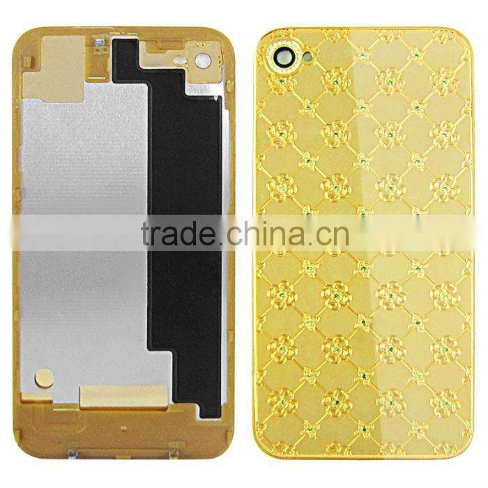 New Diamond Metal Chrome Battery Cover Plum Flower Desigin for iPhone 4S