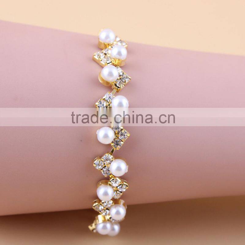 Wholesale New Fashion Charm Rhinestone Crystal Faux Pearl Bracelet