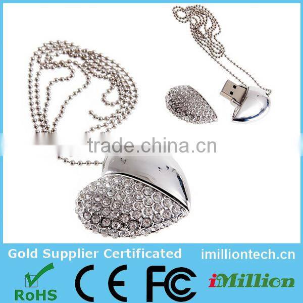 Beautiful Jewellery Gem Heart Shape USB flash drive with Keychain for wedding design Gift