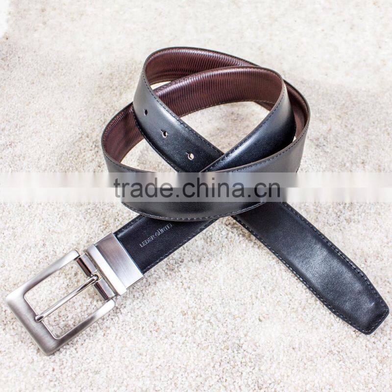 Reversible buckle cowhide leather belt
