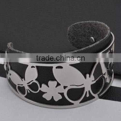 Beautiful Genuine Leather Bracelet With Stainless Steel Love Charm(GB10287)