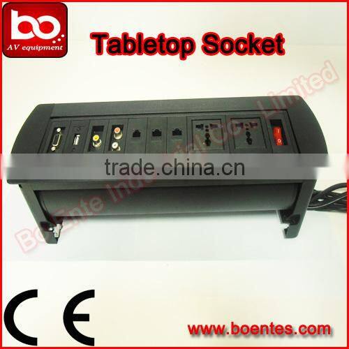 Tabletop Manual Flip Up Outlets/Desktop Rotating Power Socket with Customized HDMI/USB/VGA/RJ45 Connected Plugs