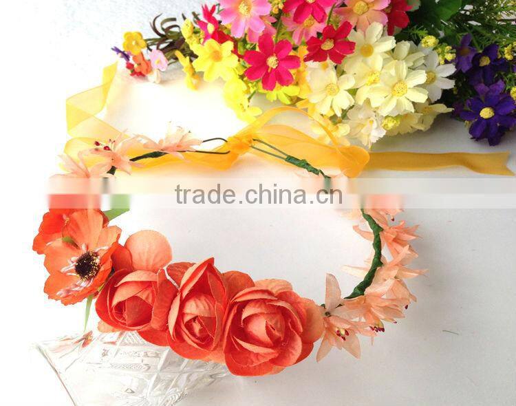 Fashion Mary Girl Flower Garland 100% handmade Pink Rose head ornament Hawaii wreaths