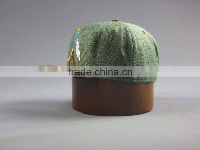 Customer high quality 6- panel Linen snapback hat with flat Embroidered Patch