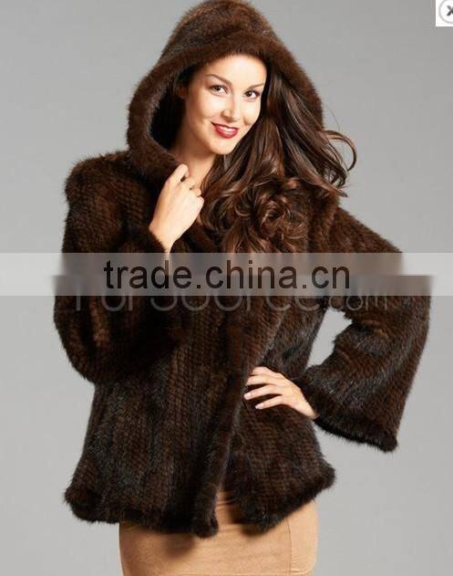 Fashion genuine knitted mink fur coat for women MC03