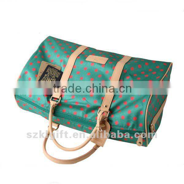 High Quality PU Leather Girls Travel Bags,Dot Pattern Design Vogue Leisure Duffle Bag
