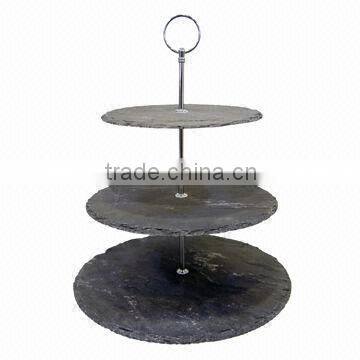 2 Tier Slate Serving Stand with Chrome Handle/Hot Selling Slate 2 Tier Cake Stand, CupCake, Muffin, Dining Room, Kitchen Display