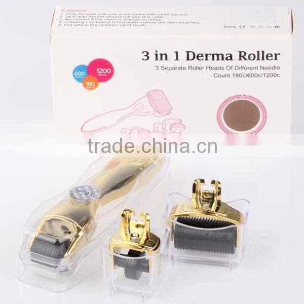 stainless steel dermaroller 180/ 600/1200 pins microneedling dermaroller 3 in 1 system
