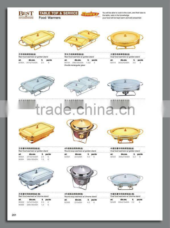 Oval food warmers with chorme line stand