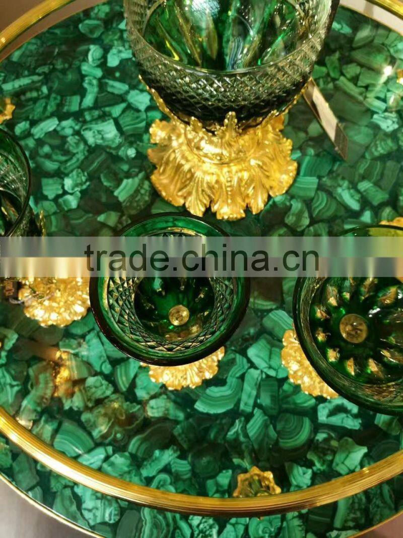 Antique European Wall Mounted Gilt Bronze Malachite Console Table and Mirror Set