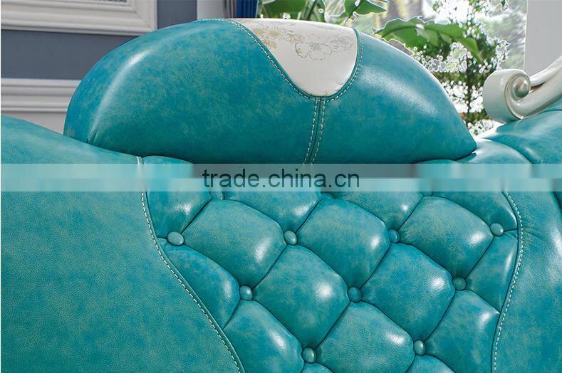 Graceful European style living room furniture solid wood lily carving leather corner sofa set