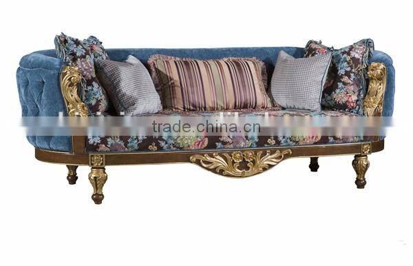 Classic Style Living Room Sofa Set, Antique Carved Wooden Couch Sofa, Queen Anne Furniture Button Tufted Sofa