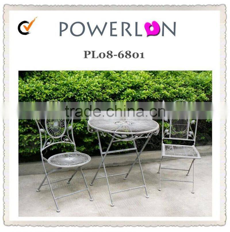 Lovely Light Weight Folding Wrought Iron Antirust Metal Antique White Outdoor Decorative Garden Furniture