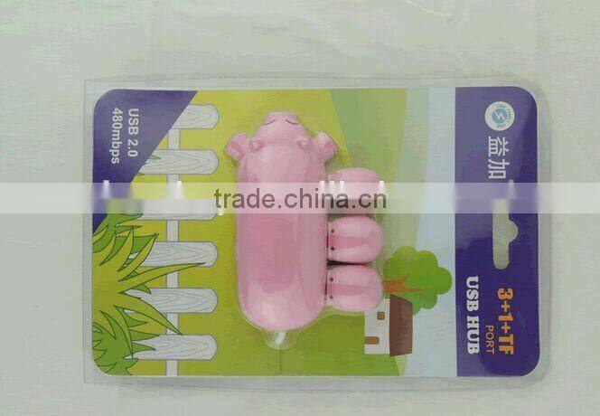 New Arrival Lovely Cartoon Pig Design 3 Port USB Hub 2.0 USB Interface Promotion Gift Choice Present With Card Reader Function
