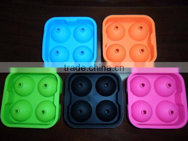New Round Silicone Ice Balls Maker Tray FOUR Large Sphere Cube Molds