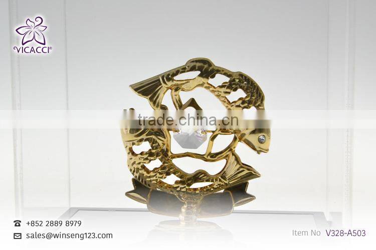 cheap pisces Zodiac Sign with SWAROVSKI crystal metal home decoration