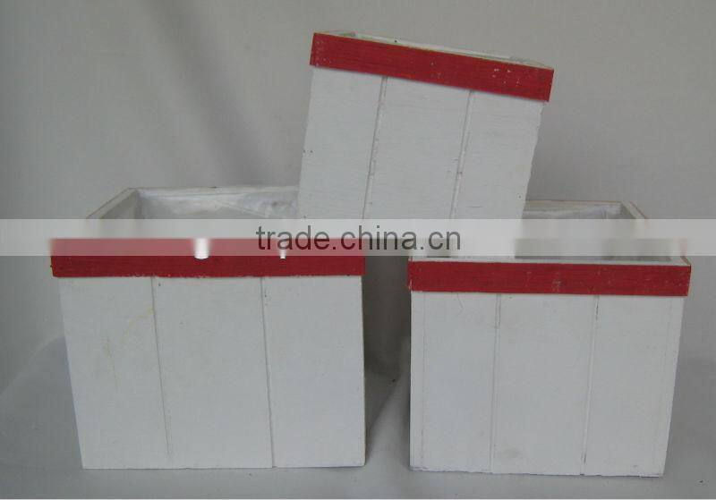 white wash rectangle wooden flower pot
