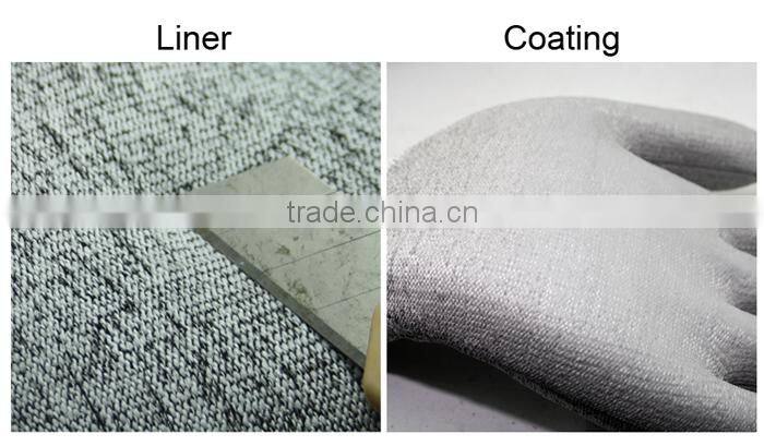 NMSAFETY 18 gauge cut proof gloves/cut resistant gloves/pu anti cut safety glove /cut level 5 glove