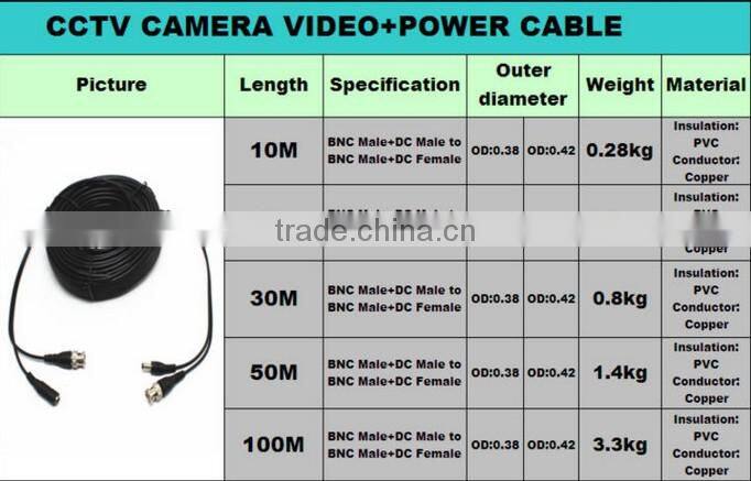 10m/20m30m/50m/100m BNC plug Male + DC jack Male to BNC Male + DC Female audio jack cable
