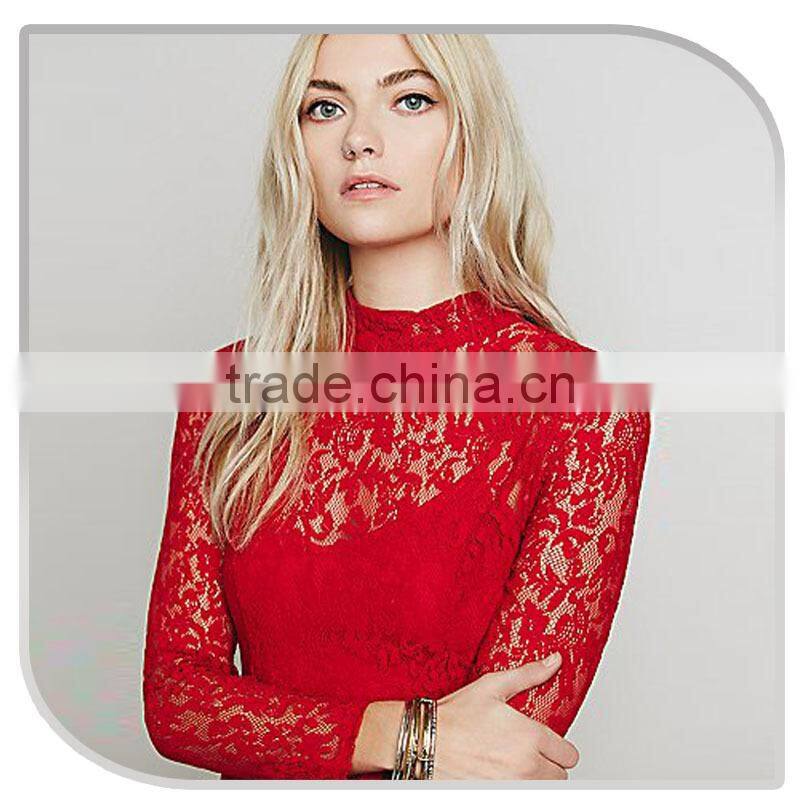 2015 new fashion wedding dress long sleeve red lace dress lace crochet evening dress