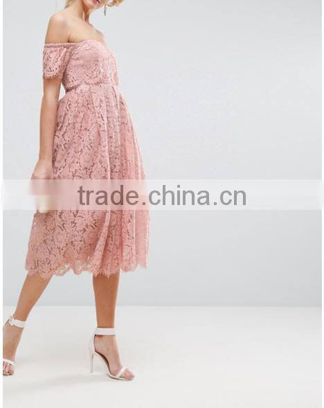 Guangzhou Clothing OEM Pink Undertone Cold Shoulder Lace Prom Dresses
