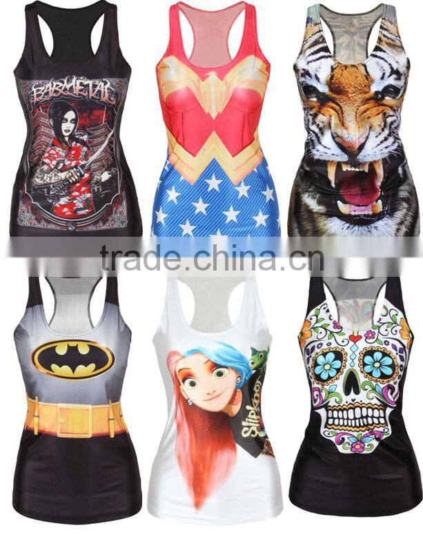 Newest style sublimation fancy custom women vest with 3D printing wholesale tank top