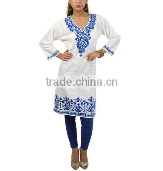Ladies Kurta Neck and Sleeves Designs Embroider Pathani Kurta HSK2513