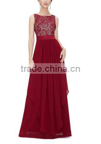 2016 Vintage Black Red Lady Elegant Sleeveless Summer Lace Patchwork Party Club Dress Round Neck Long Dress Party Dress