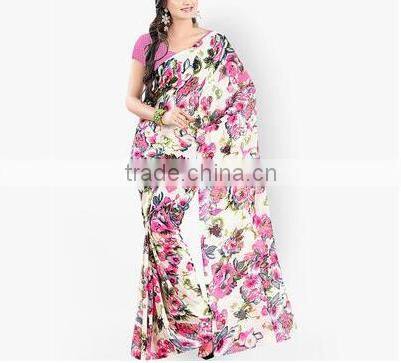 2016 Indian Traditional Saree Print Series Chiffon Long Irregular Women Dress