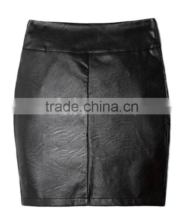 2016 summer women fashion leather plain black mini sexy skirt suit wrap skirt