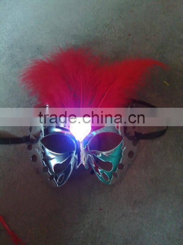 2014 wholesale feather led flashing light party masks